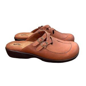 Soft Walk Leather Camel Tan Molded Footbed Women's Clogs Mules Comfort Size 10 M